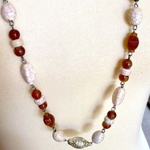 Beige Stone and Brown Bead Strand Necklace